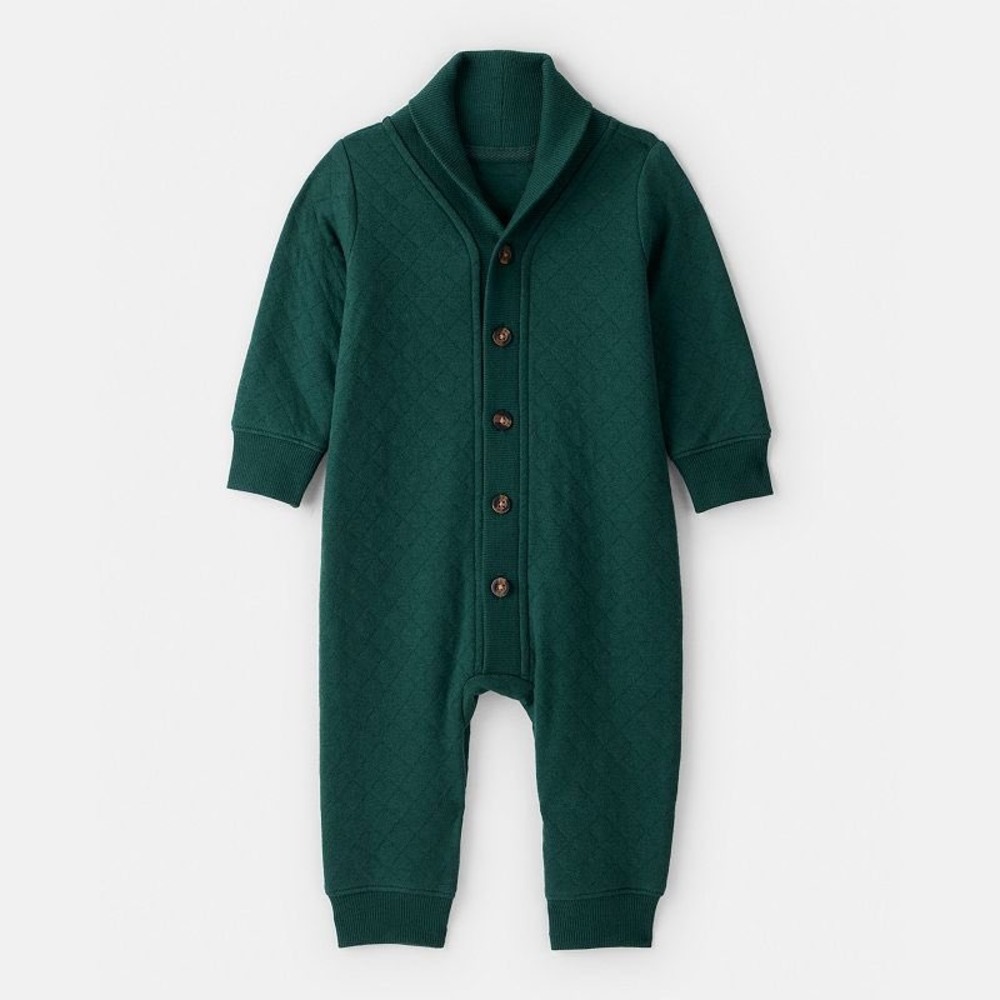 Carters Baby 6M Dark Green Quilted Shawl Collar Button Front Jumpsuit 1U056510